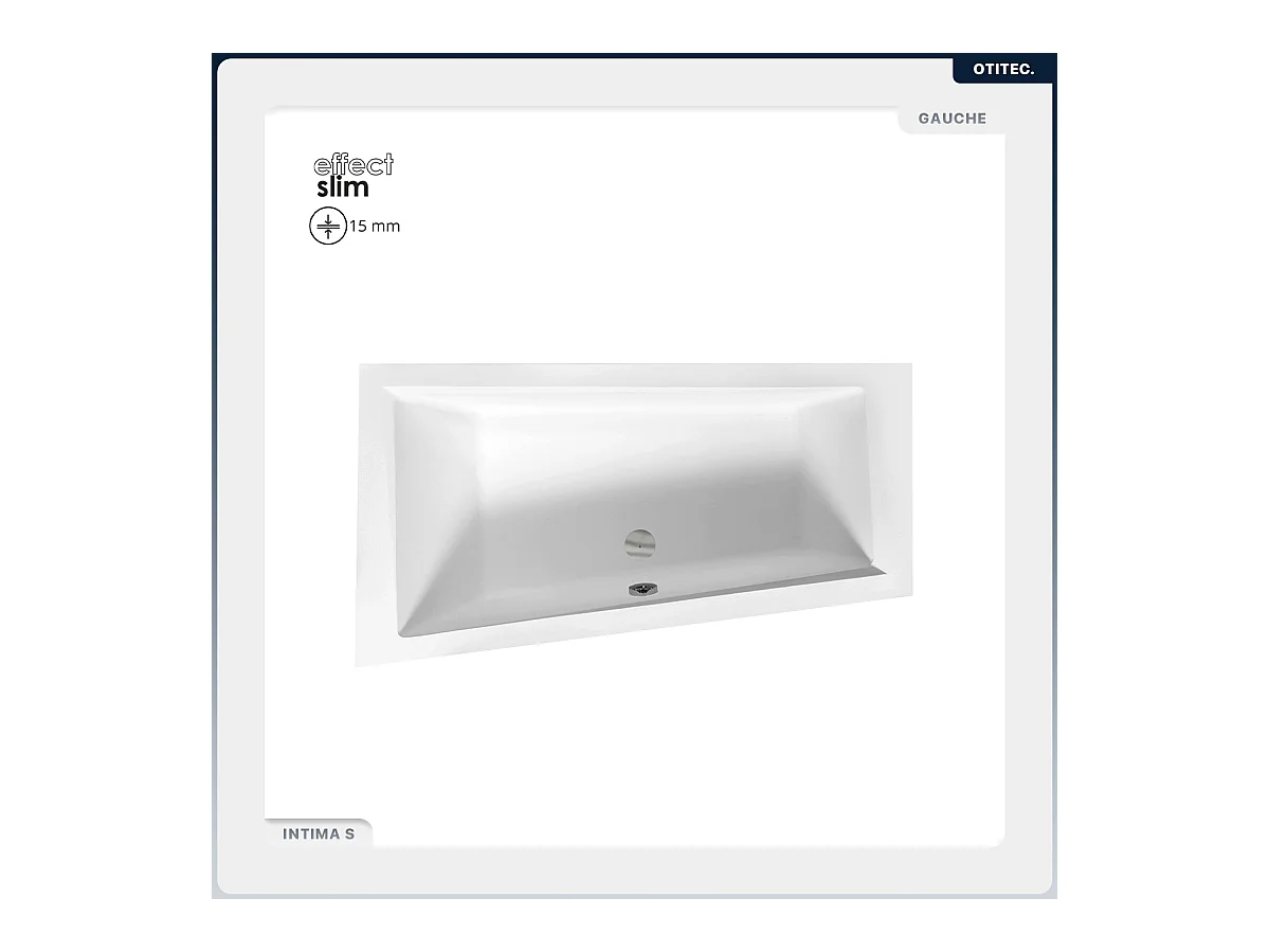 Baignoire asymétrique - 160 x 90 cm - Gauche - sans Habillage - avec Pieds - Vidage Chrome - INTIMA SLIM