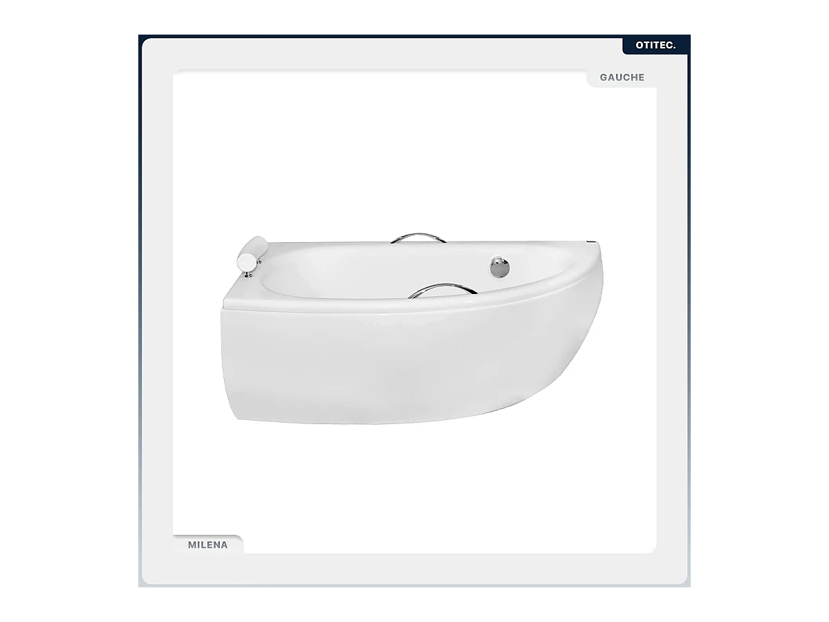 Baignoire asymétrique - 150 x 70 cm - Gauche - sans Habillage - avec Pieds - Poignées - Repose-tête - Vidage Chrome - MILENA PREMIUM