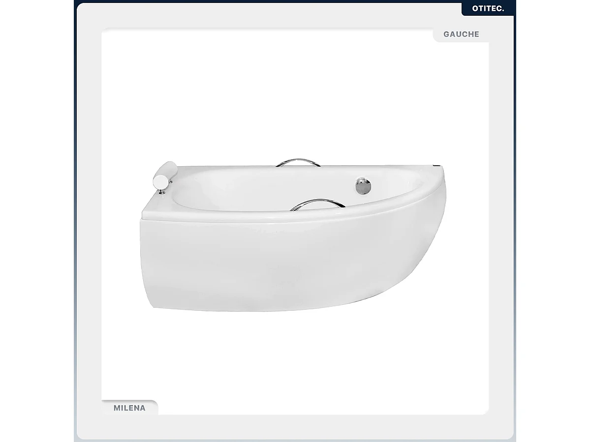 Baignoire asymétrique - 150 x 70 cm - Gauche - sans Habillage - avec Pieds - Poignées - Repose-tête - Vidage Chrome - MILENA PREMIUM