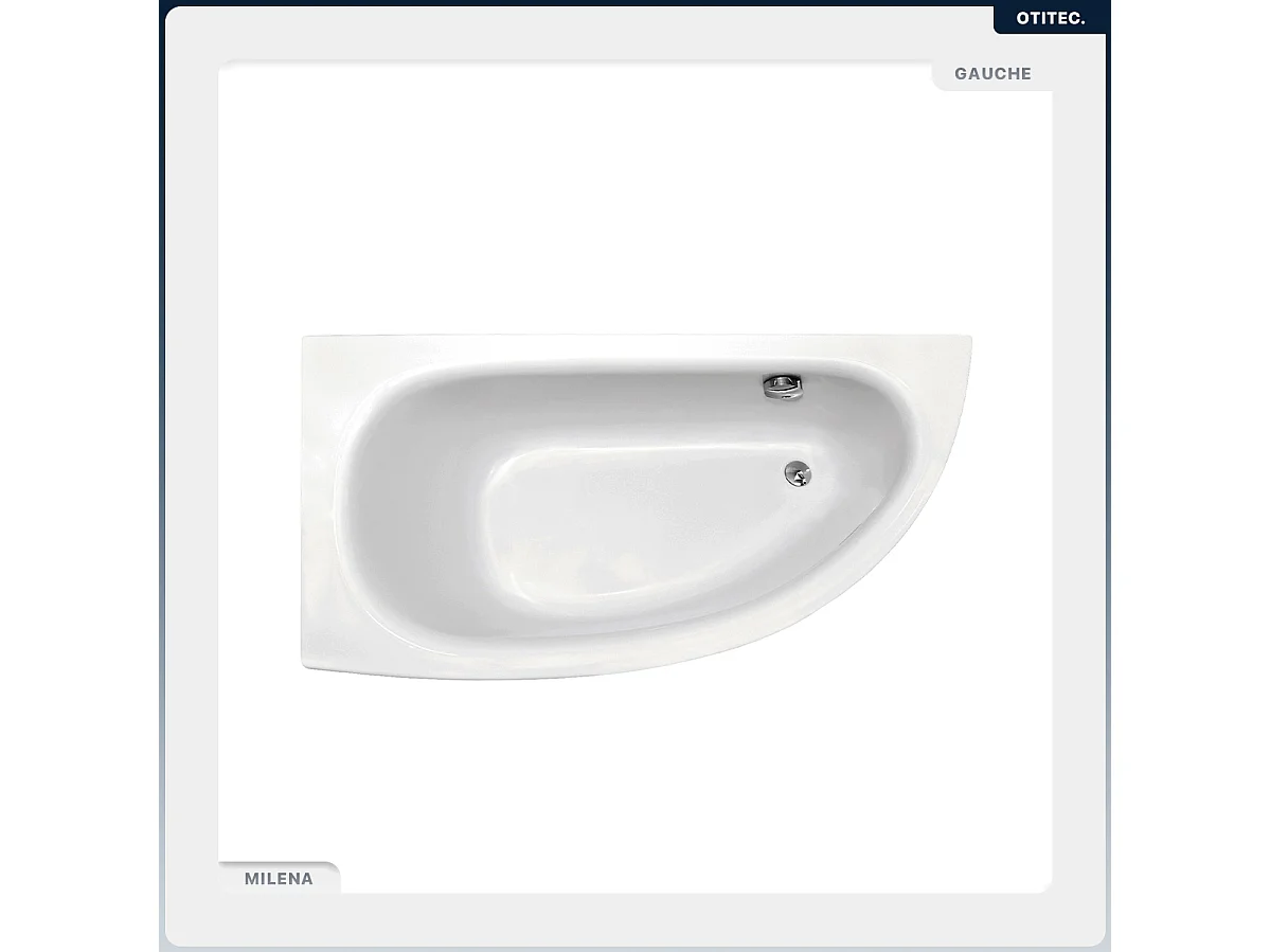 Baignoire asymétrique - 150 x 70 cm - Gauche - sans Habillage - avec Pieds - Poignées - Repose-tête - Vidage Chrome - MILENA PREMIUM