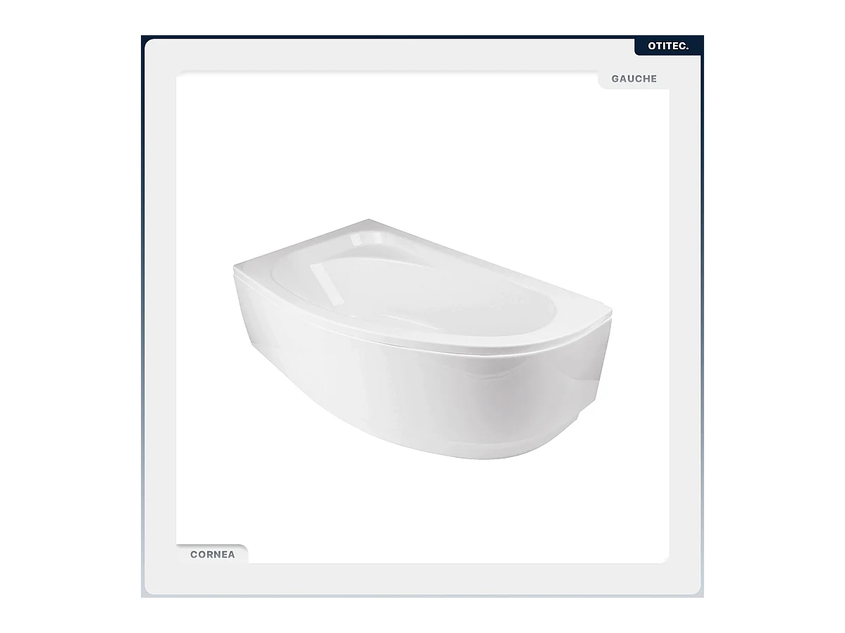 Baignoire asymétrique - 150 x 100 cm - Gauche - avec Tablier Blanc - Pieds - Vidage Chrome - CORNEA