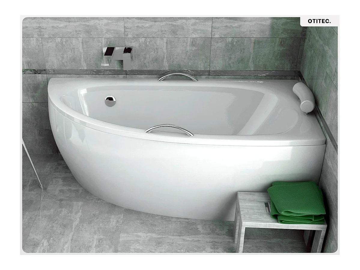 Baignoire asymétrique - 150 x 70 cm - Droite - sans Habillage - avec Pieds - Vidage Chrome - MILENA
