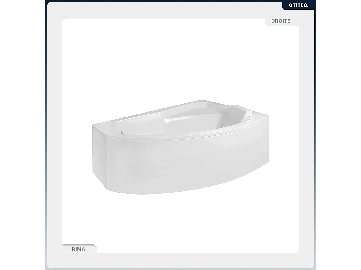 Baignoire asymétrique - 160 x 100 cm - Droite - avec Habillage - Pieds - Repose-tête - Vidage Chrome - RIMA