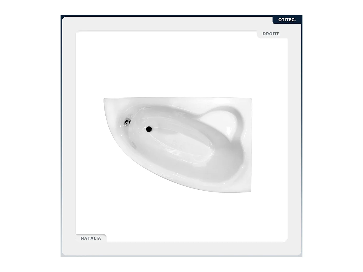 Baignoire asymétrique - 150 x 100 cm - Droite - avec Habillage - Pieds - Vidage Chrome - NATALIA