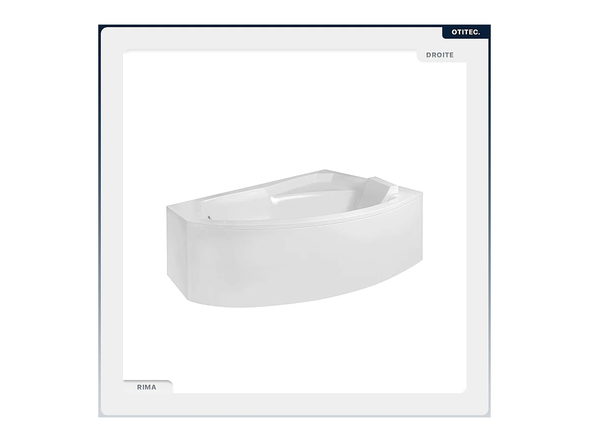 Baignoire asymétrique - 140 x 90 cm - Droite - avec Tablier - Pieds - Repose-tête - Vidage Chrome - RIMA