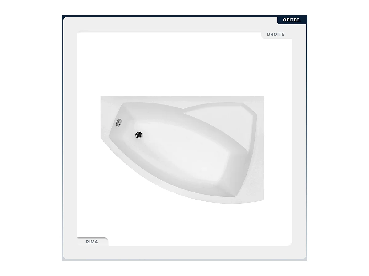 Baignoire asymétrique - 150 x 95 cm - Droite - sans Habillage - avec Pieds - Repose-tête - Vidage Chrome - RIMA