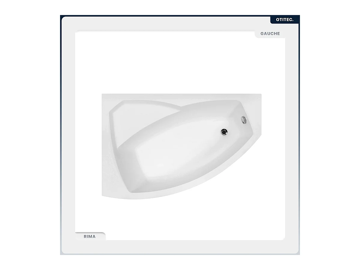 Baignoire asymétrique - 140 x 90 cm - Gauche - avec Tablier - Pieds - Repose-tête - Vidage Chrome - RIMA