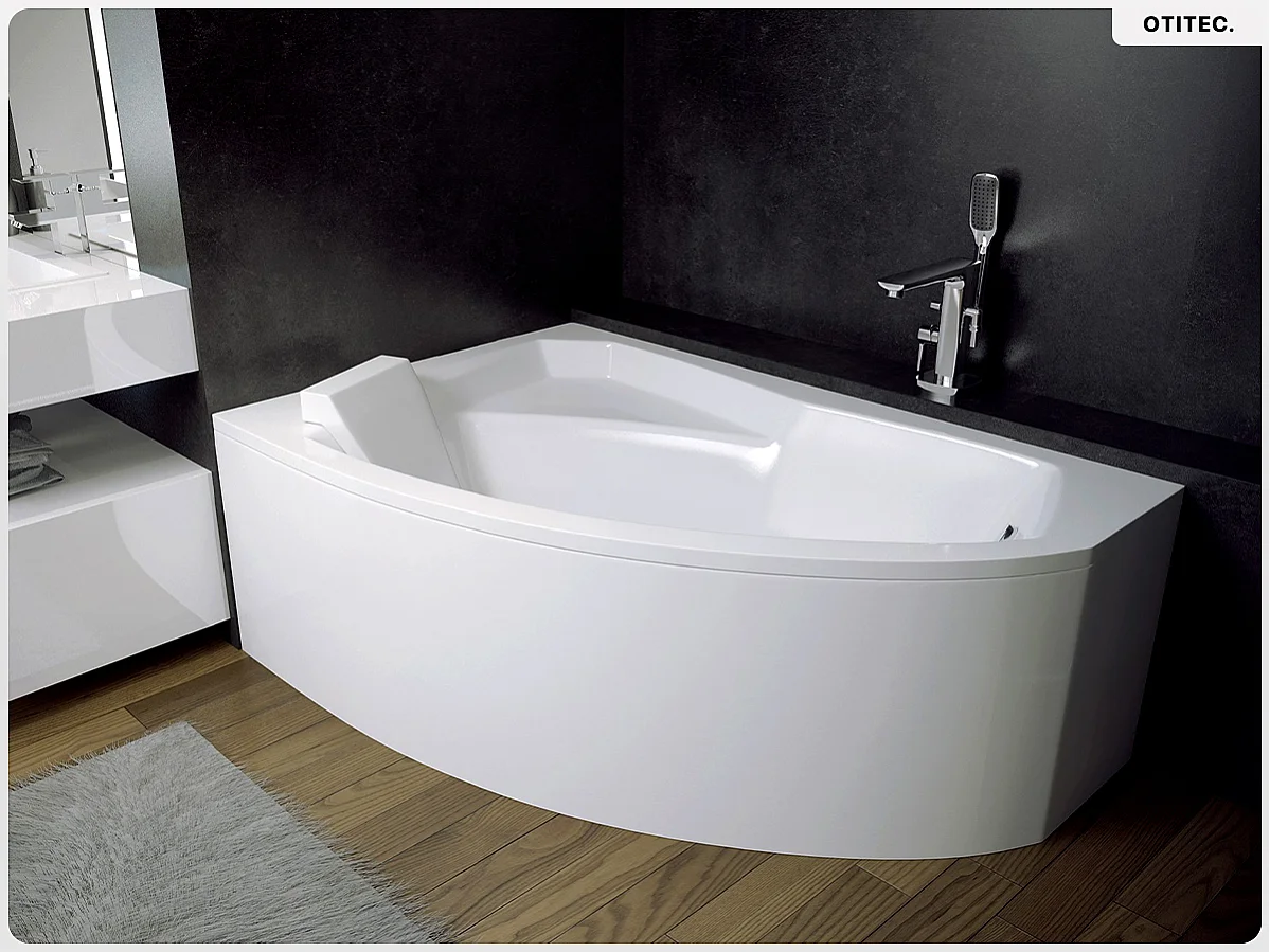 Baignoire asymétrique - 130 x 85 cm - Gauche - sans Habillage - avec Pieds - Repose-tête - Vidage Chrome - RIMA