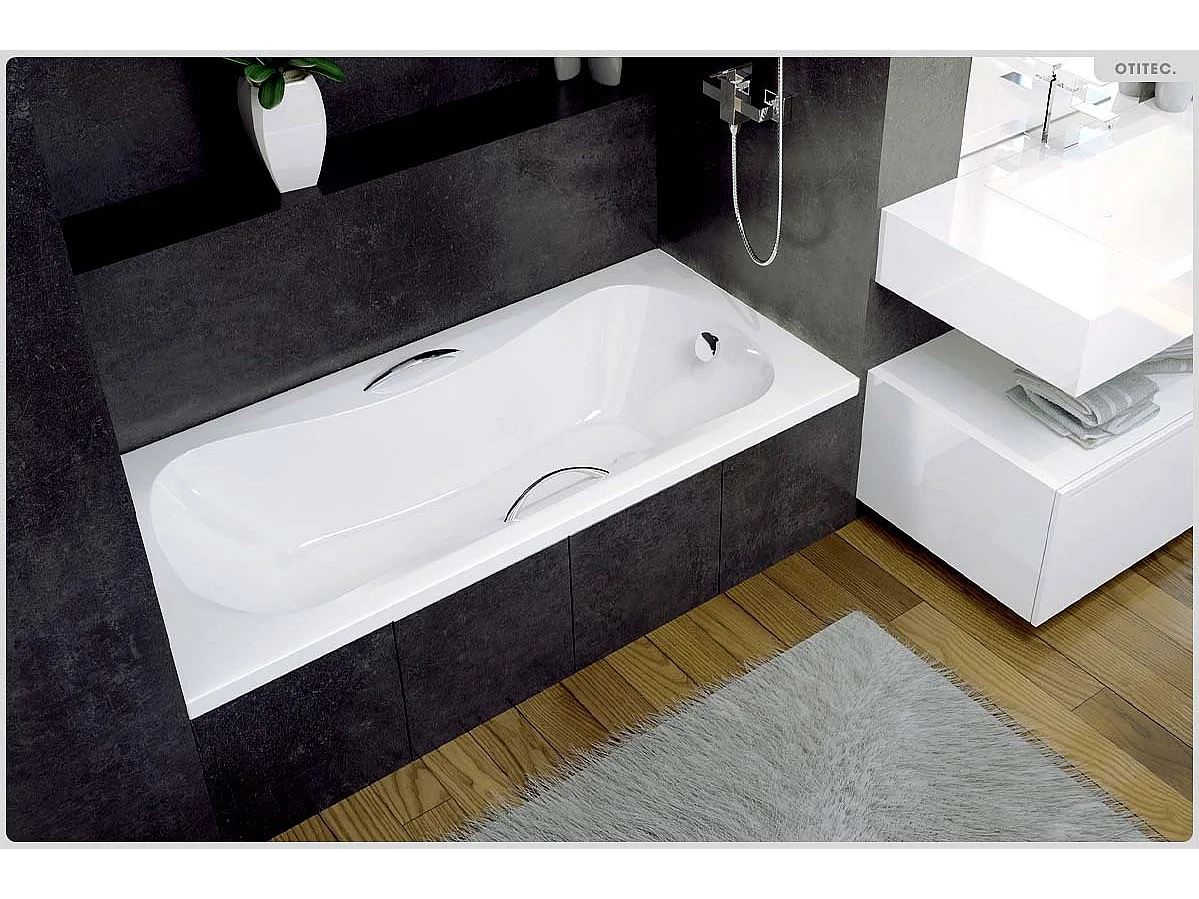 Baignoire rectangulaire - 150 x 70 cm - sans Habillage - avec Pieds - Poignées - Vidage Chrome - ARIA PLUS