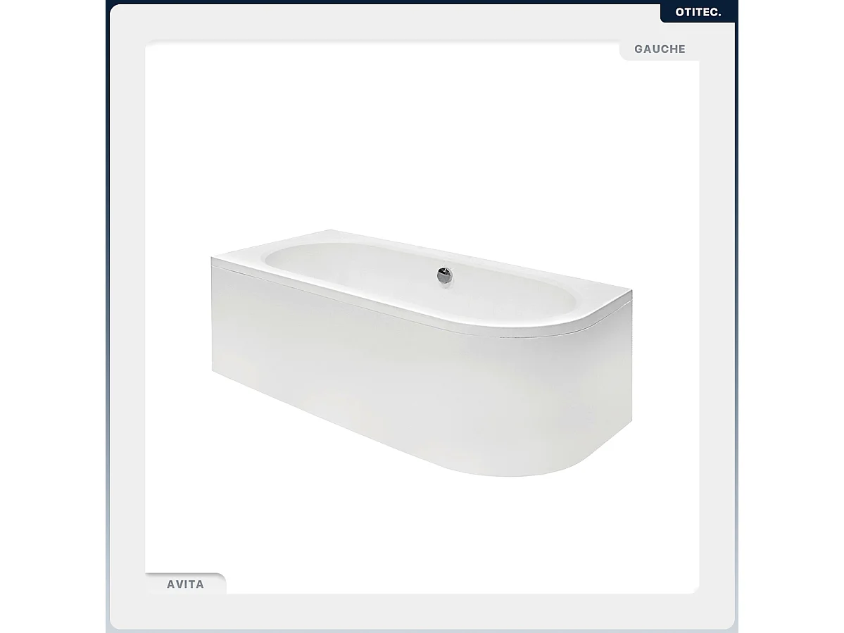 Baignoire asymétrique - 180 x 80 cm - Gauche - sans Habillage - avec Pieds - Vidage Chrome - AVITA