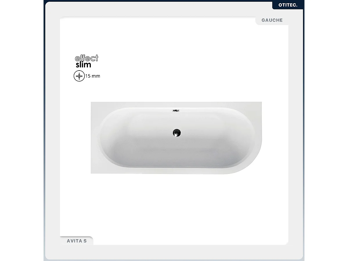 Baignoire asymétrique - 170 x 75 cm - Gauche - avec Habillage - Pieds - Vidage Chrome - AVITA SLIM