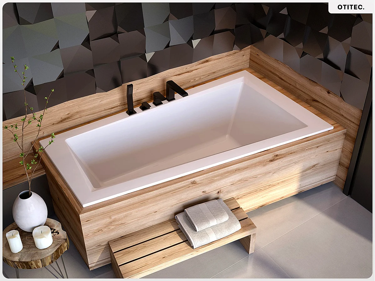 Baignoire asymétrique - 160 x 90 cm - Droite - sans Habillage - avec Pieds - Vidage Chrome - INTIMA SLIM