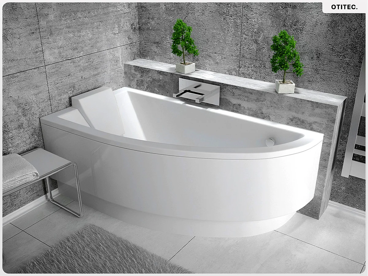 Baignoire asymétrique - 150 x 70 cm - Gauche - sans Habillage - avec Pieds - Vidage Chrome - PRAKTIKA
