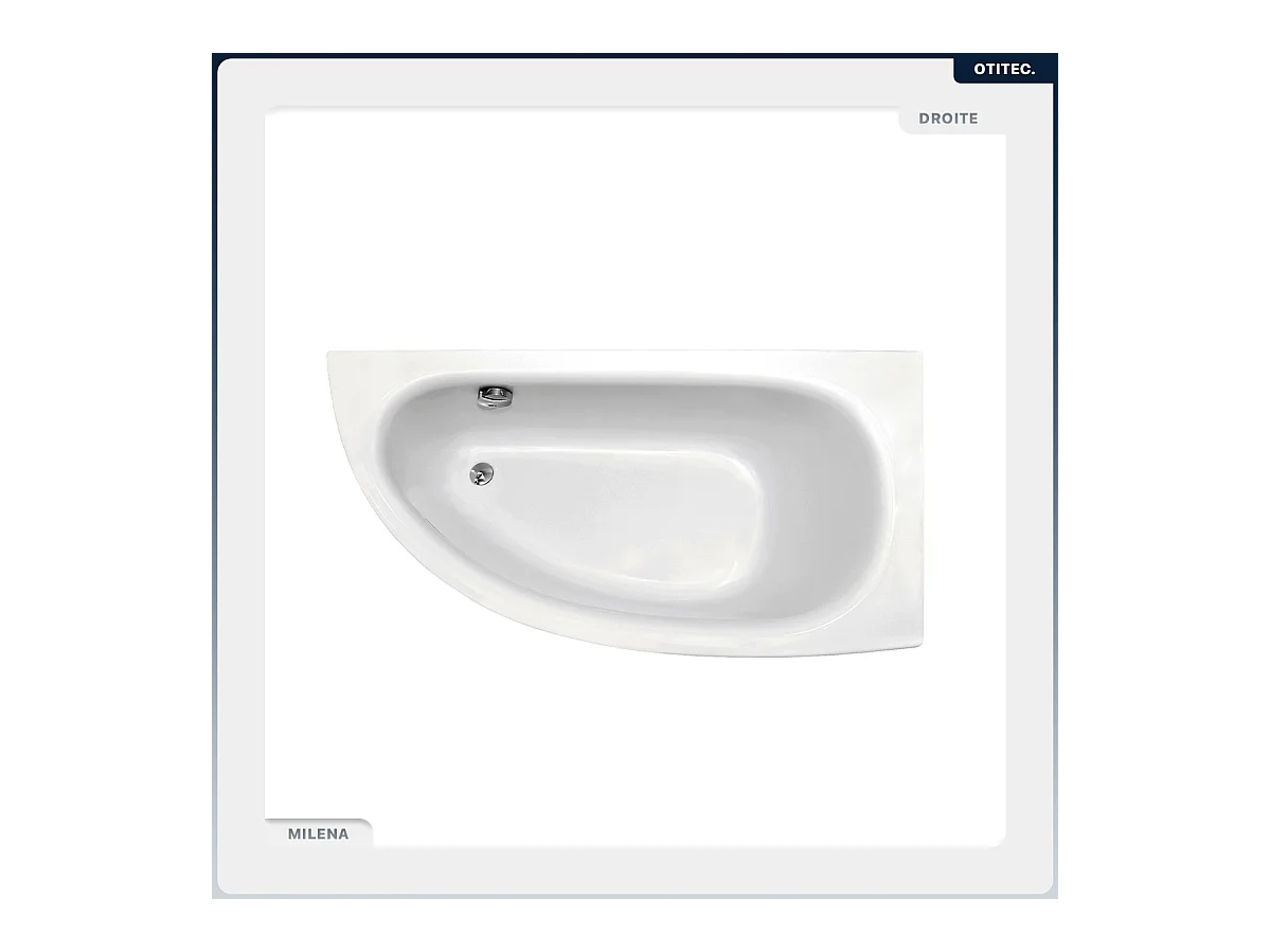 Baignoire asymétrique - 150 x 70 cm - Droite - sans Habillage - avec Pieds - Poignées - Repose-tête - Vidage Chrome - MILENA PREMIUM