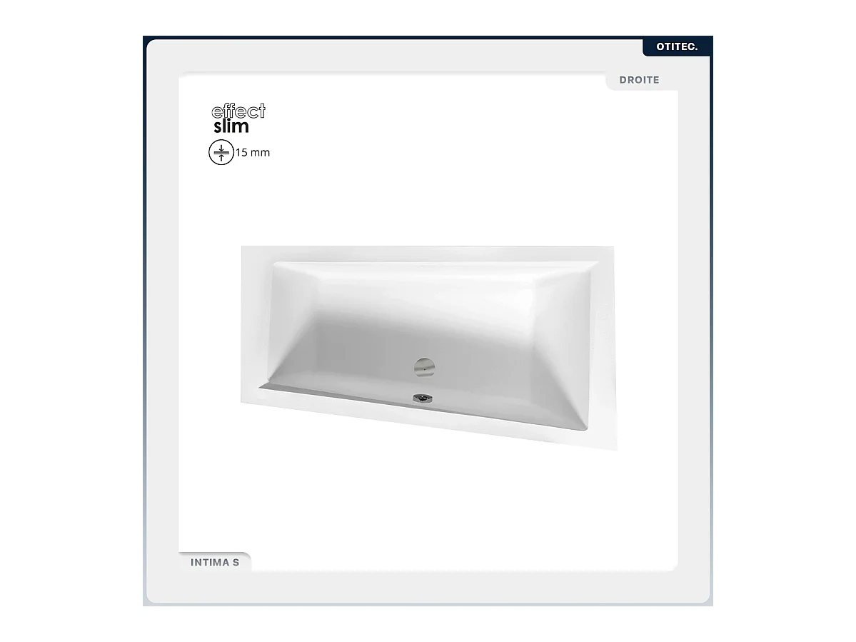 Baignoire asymétrique - 160 x 90 cm - Droite - avec Habillage - Pieds - Vidage Chrome - INTIMA SLIM