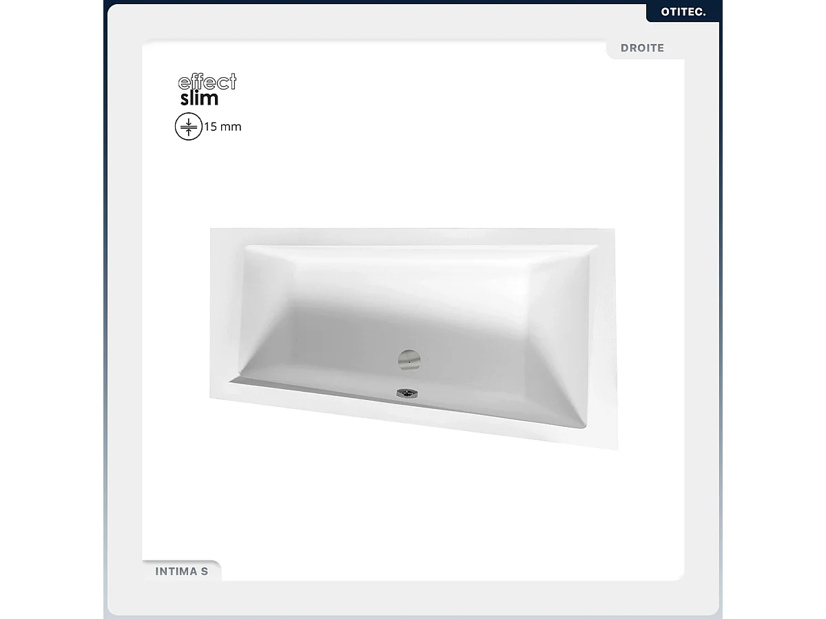 Baignoire asymétrique - 160 x 90 cm - Droite - avec Habillage - Pieds - Vidage Chrome - INTIMA SLIM