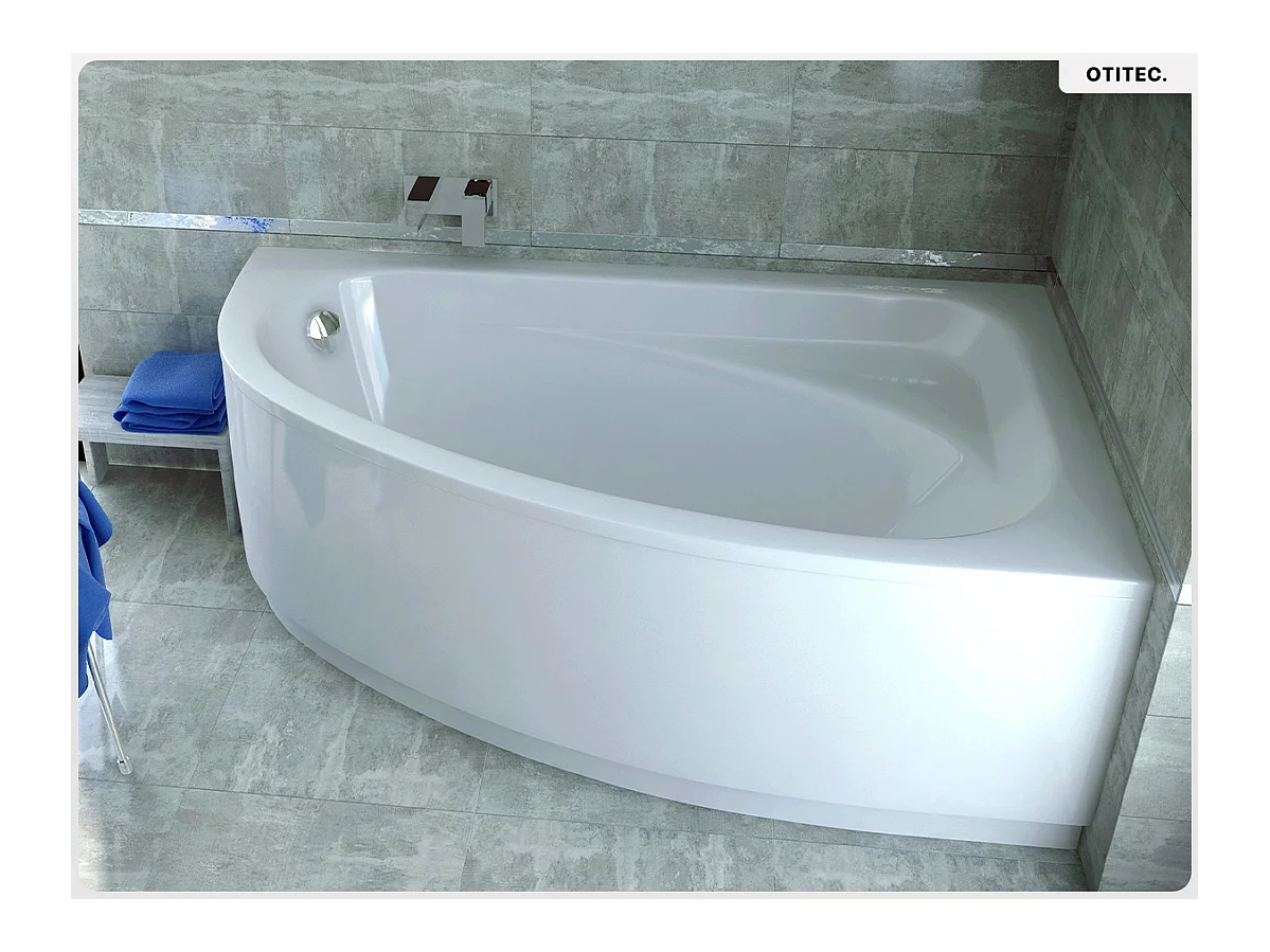 Baignoire asymétrique - 150 x 100 cm - Droite - sans Habillage - avec Pieds - Vidage Chrome - CORNEA