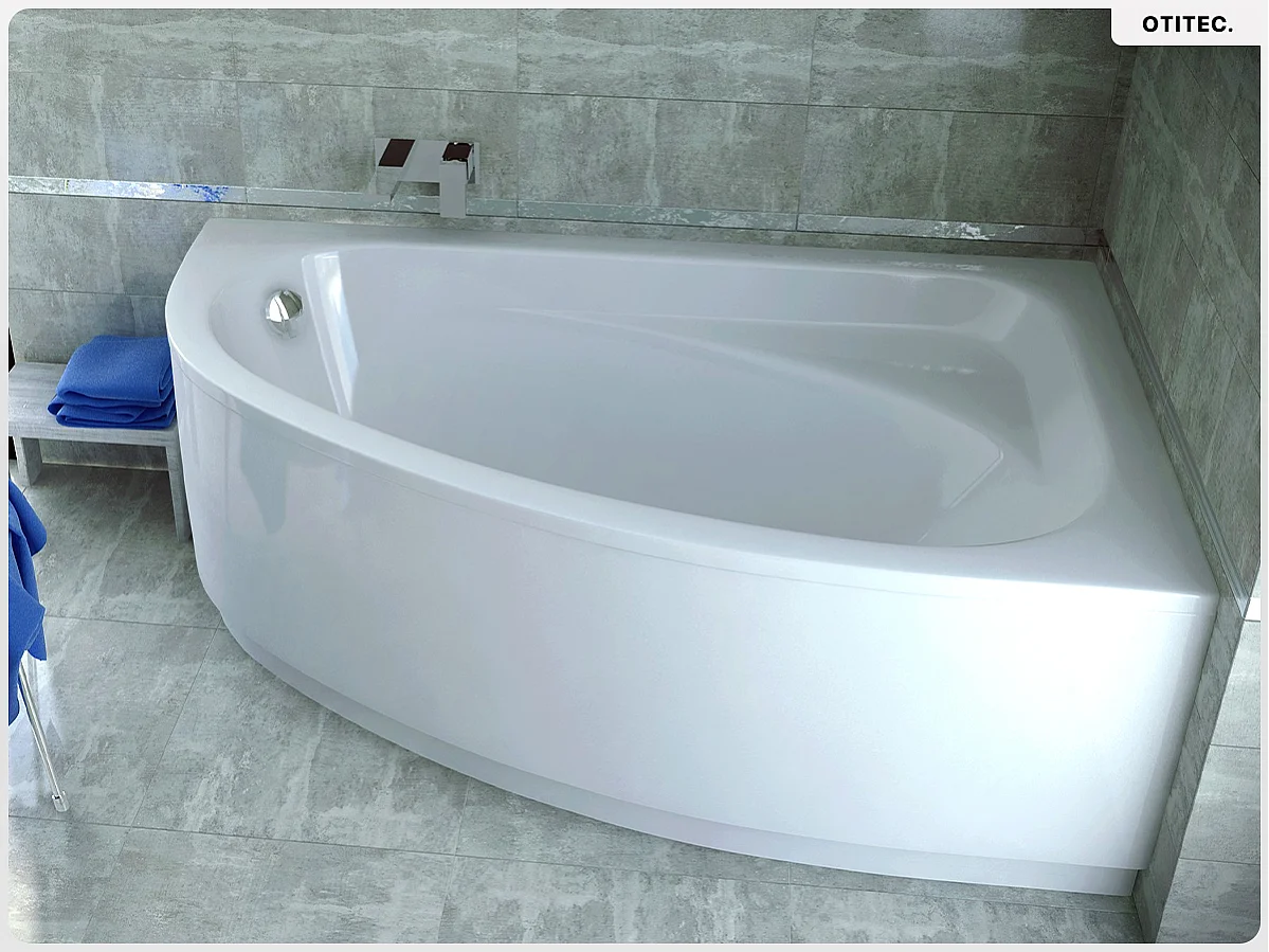 Baignoire asymétrique - 150 x 100 cm - Droite - sans Habillage - avec Pieds - Vidage Chrome - CORNEA