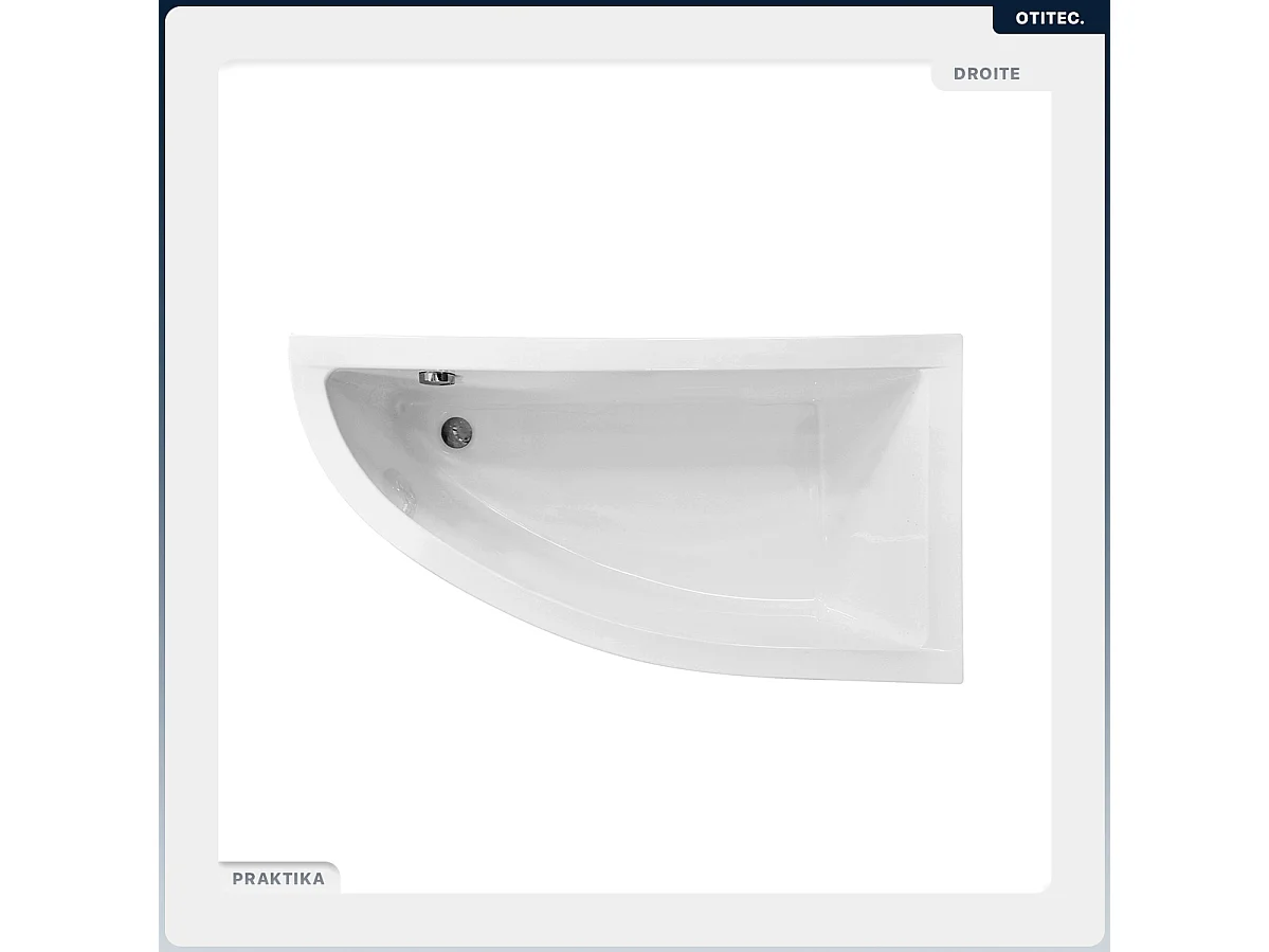 Baignoire asymétrique - 140 x 70 cm - Droite - avec Habillage - Pieds - Vidage Chrome - PRAKTIKA