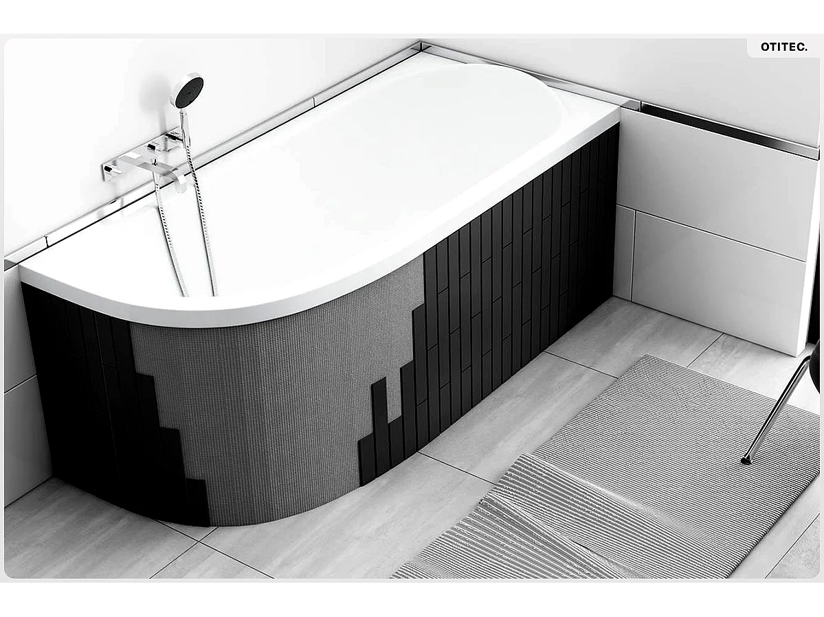 Baignoire asymétrique - 170 x 75 cm - Droite - avec Habillage - Pieds - Vidage Chrome - AVITA SLIM