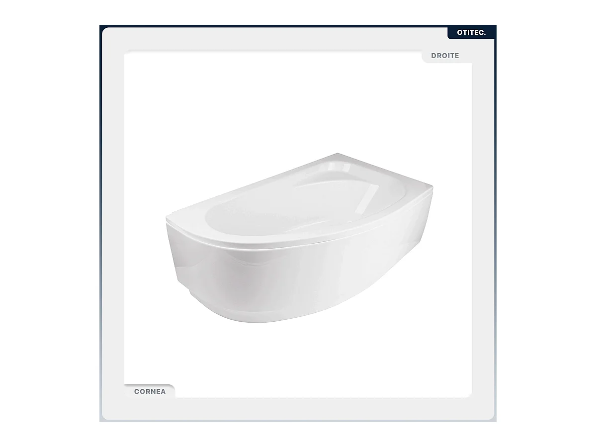 Baignoire asymétrique - 150 x 100 cm - Droite - avec Habillage - Pieds - Vidage Chrome - CORNEA