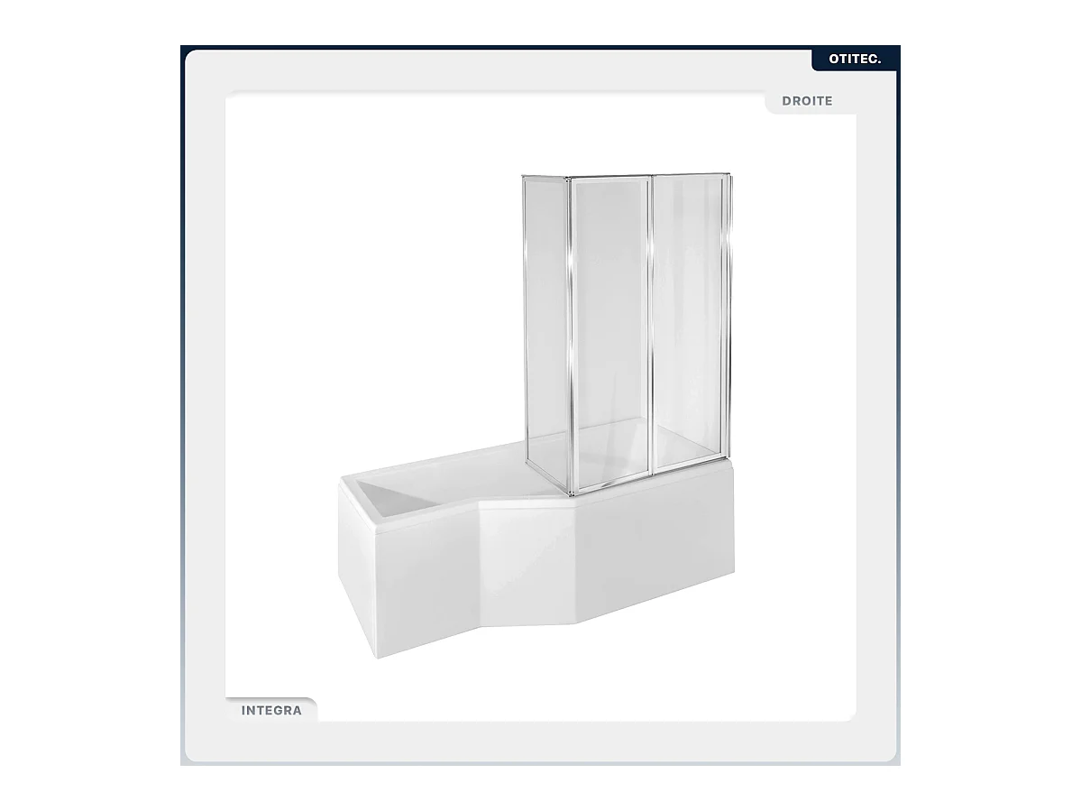Baignoire asymétrique - 150 x 75 cm - Droite - avec Tablier - Pieds - Pare Baignoire 3 Volets - Vidage Chrome - INTEGRA
