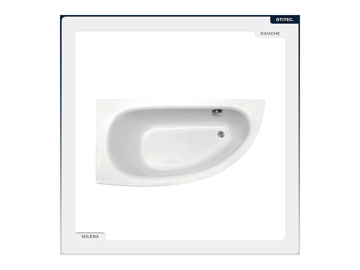 Baignoire asymétrique - 150 x 70 cm - Gauche - sans Habillage - avec Pieds - Vidage Chrome - MILENA