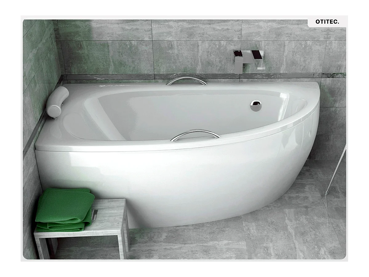 Baignoire asymétrique - 150 x 70 cm - Gauche - sans Habillage - avec Pieds - Vidage Chrome - MILENA