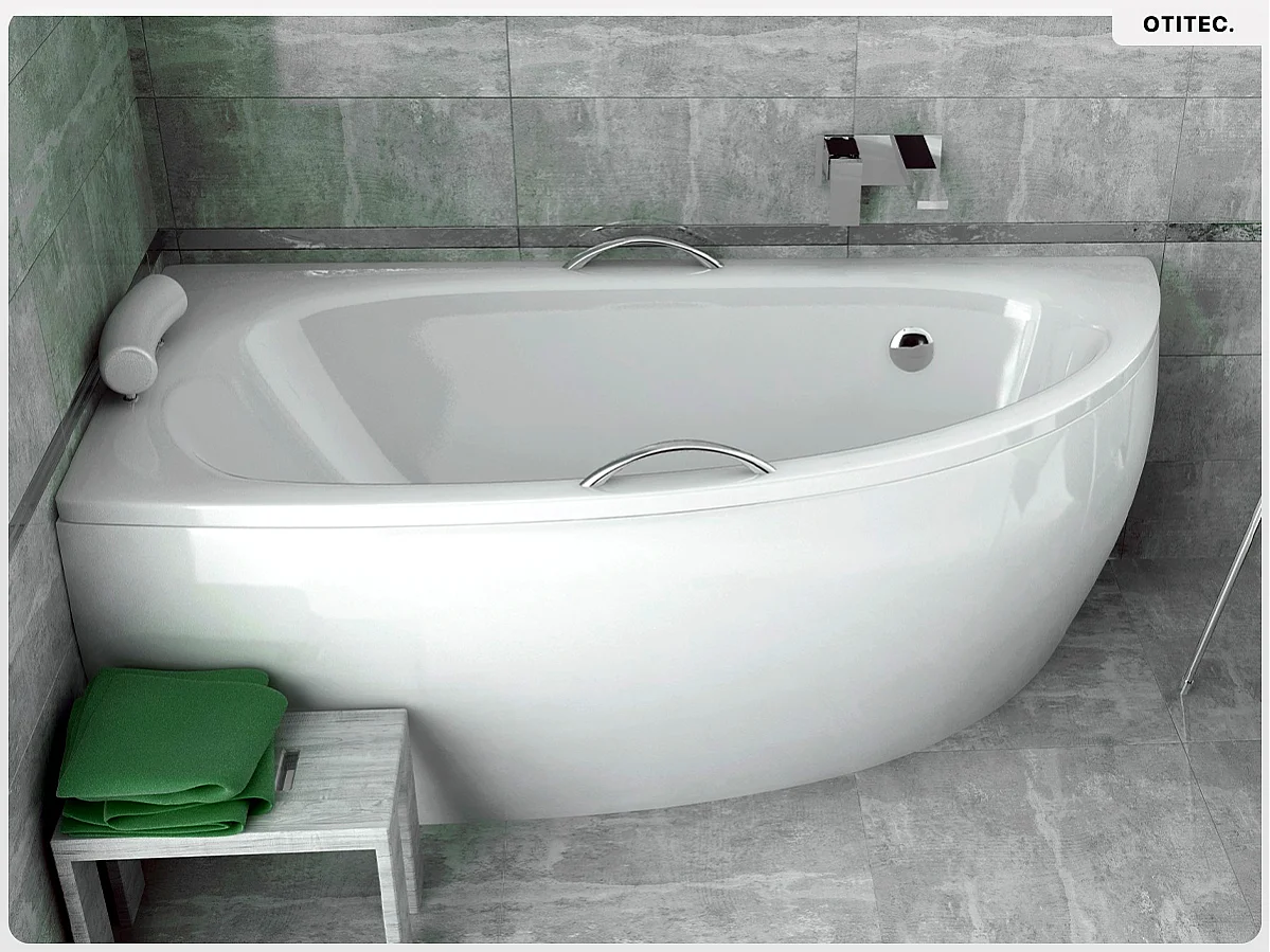 Baignoire asymétrique - 150 x 70 cm - Gauche - sans Habillage - avec Pieds - Vidage Chrome - MILENA