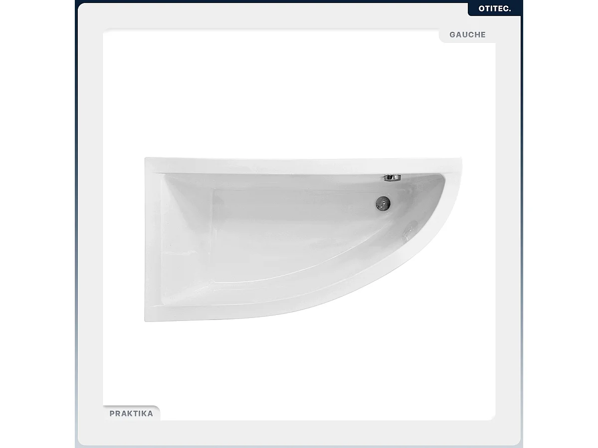 Baignoire asymétrique - 140 x 70 cm - Gauche - avec Tablier - Pieds - Vidage Chrome - PRAKTIKA