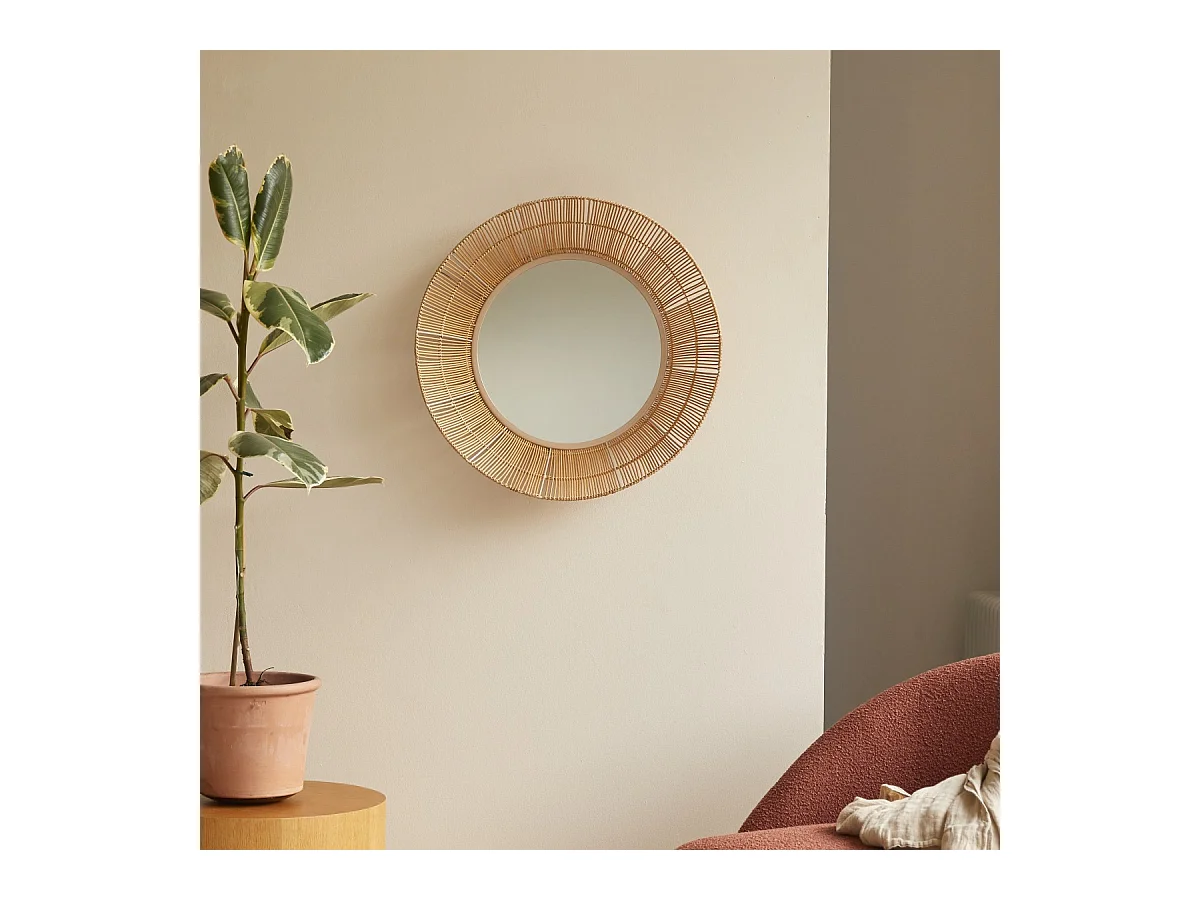 Runder Spiegel Rosie mit Naturholzfaserrahmen 60 cm