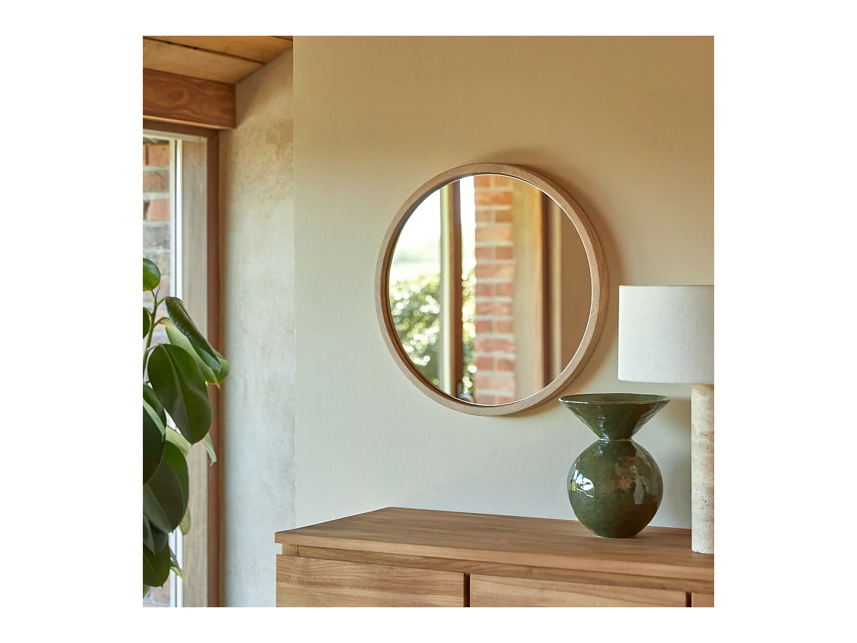 Runder Spiegel Fanie aus massivem Eichenholz 50 × 50
