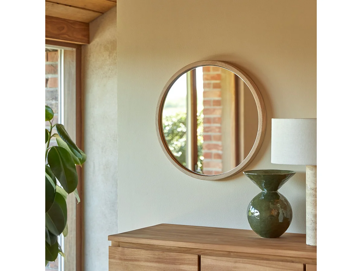 Specchio rotondo in legno massello di rovere 50x50 Fanie