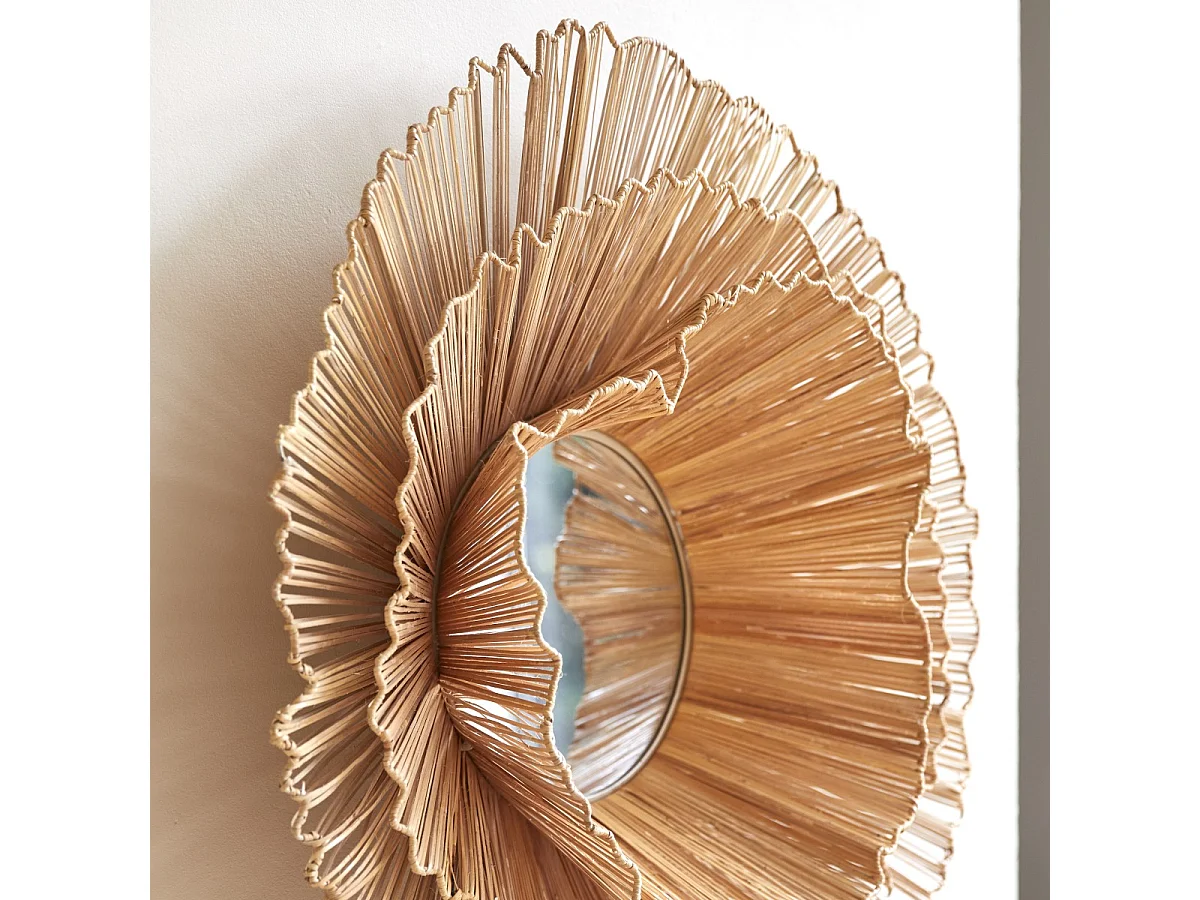 Runder Spiegel Pia mit Rahmen aus Naturfasern 70 cm