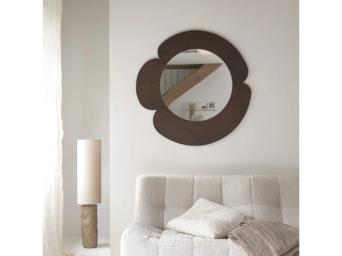 Miroir rond en bois de mindi foncé 110x110 Sara