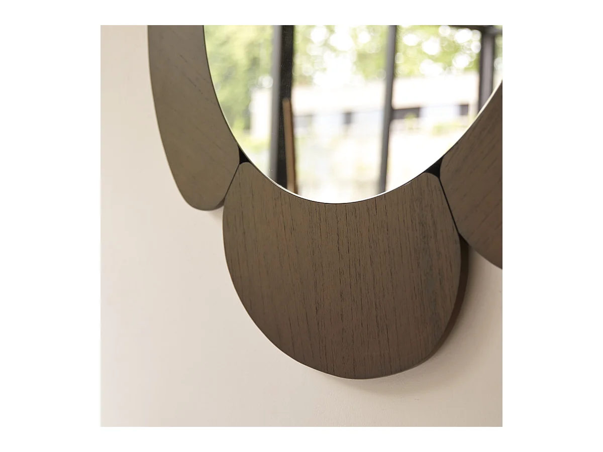 Miroir rond en bois de mindi foncé 110x110 Sara