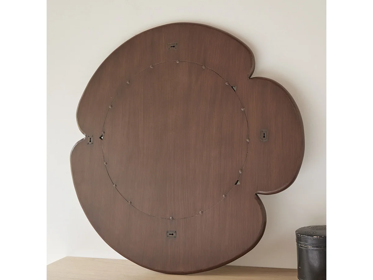 Miroir rond en bois de mindi foncé 110x110 Sara