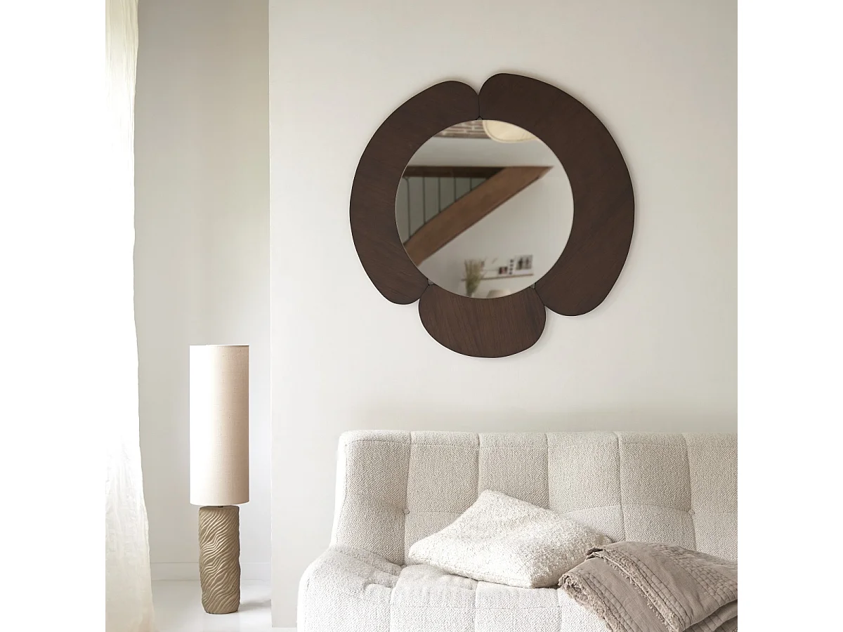 Miroir rond en bois de mindi foncé 110x110 Sara