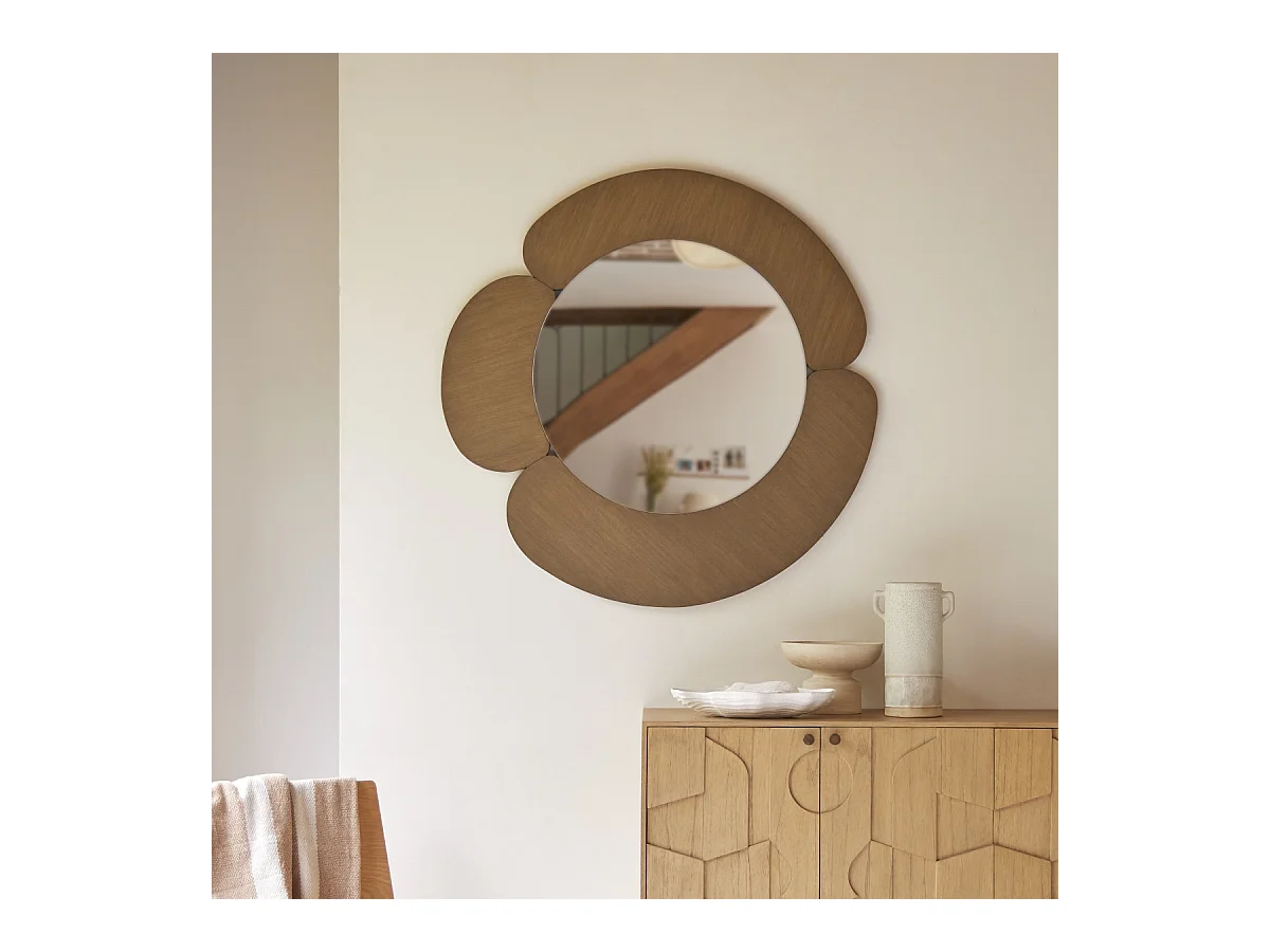 Miroir rond en bois de mindi clair 110x110 Sara