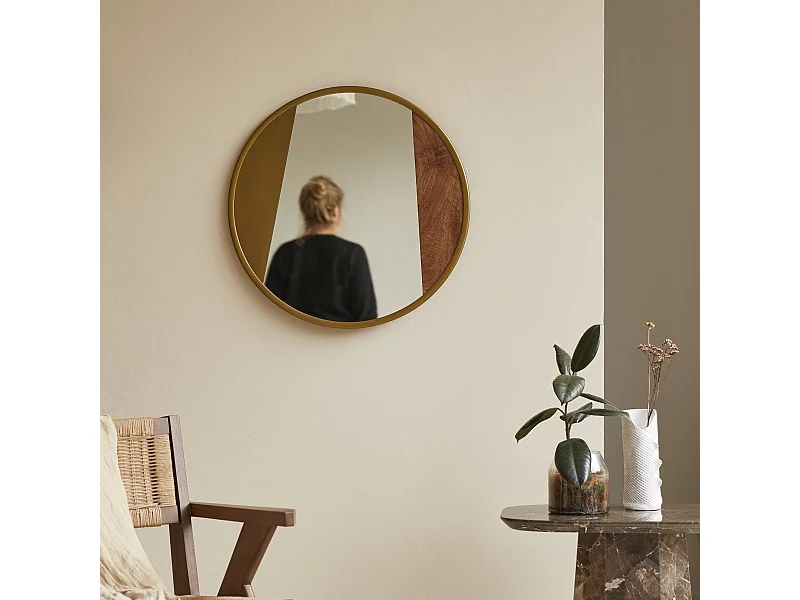Miroir rond en métal et bois 60 cm Andrea