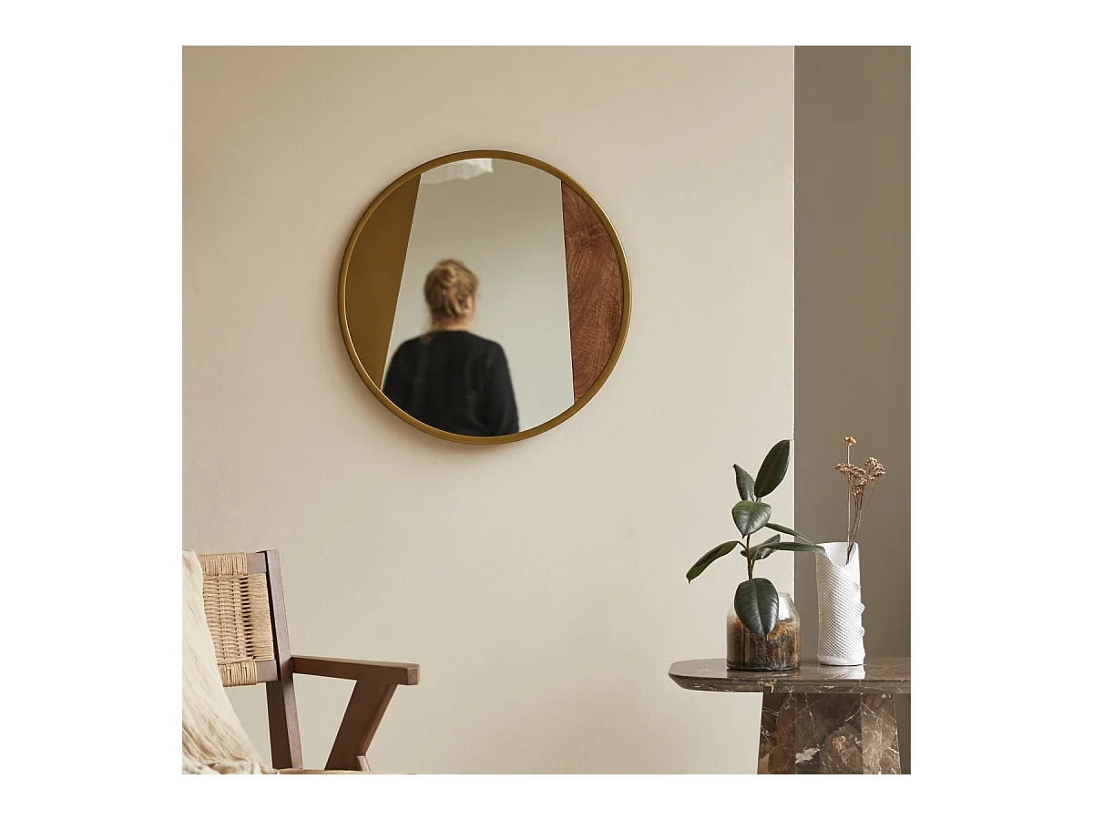 Specchio rotondo in metallo e legno da 60 cm Andrea