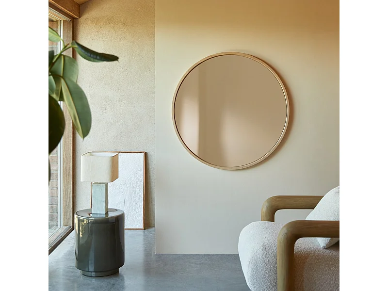 Miroir rond en bois de chêne massif 90x90 Fanie