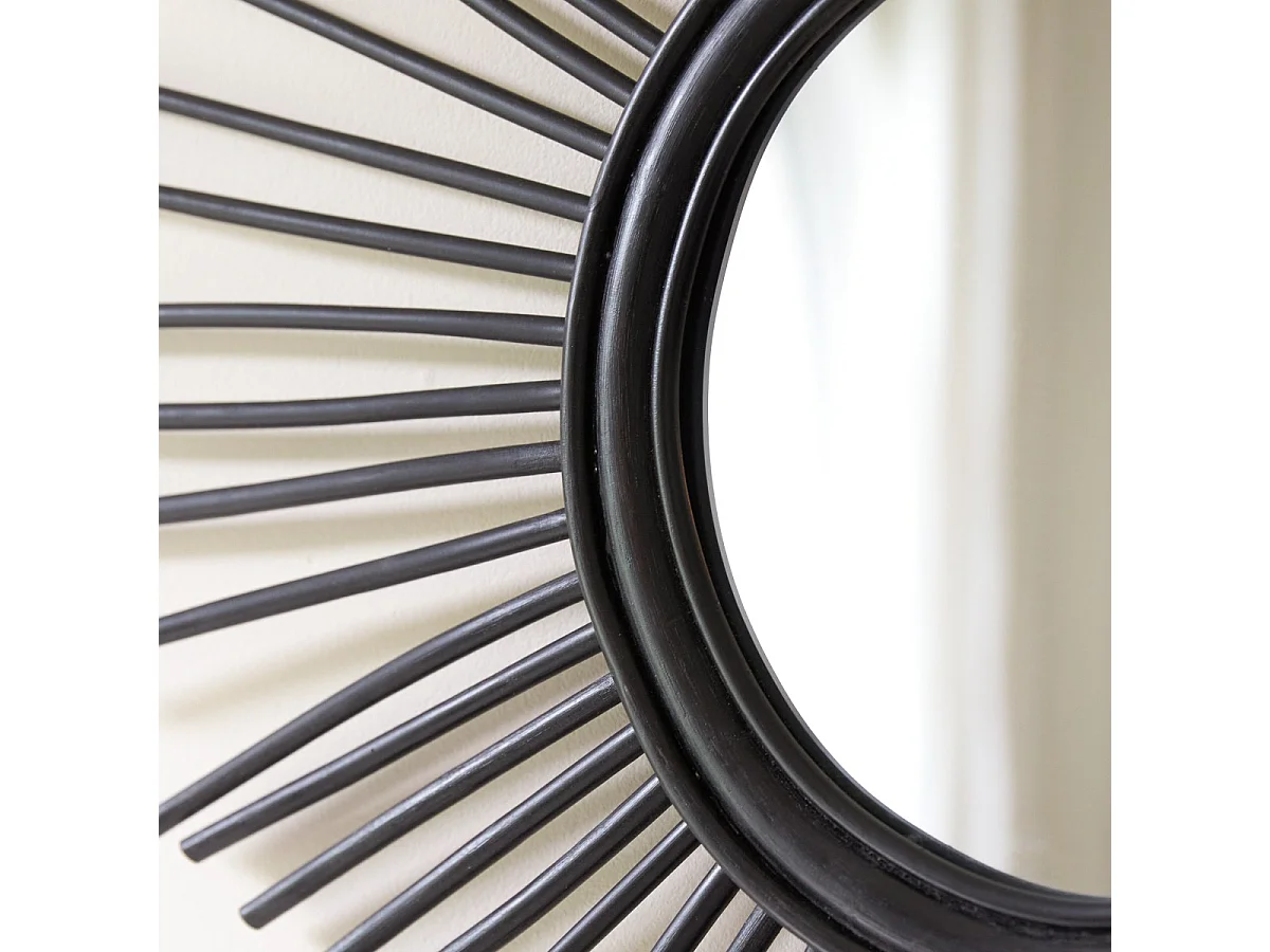 Spiegel aus Rattan 80 cm schwarz originell Rattan 30 cm Spiegelfäche