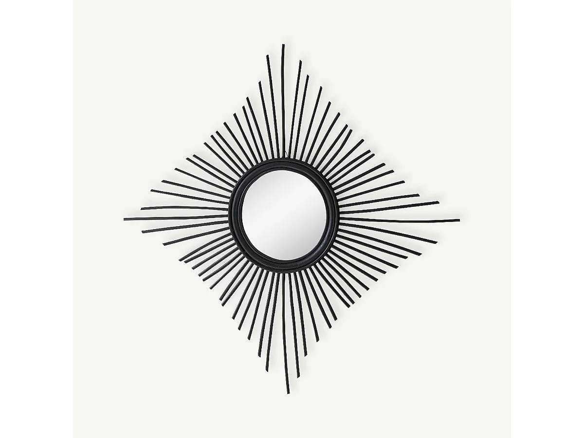 Spiegel aus Rattan 80 cm schwarz originell Rattan 30 cm Spiegelfäche