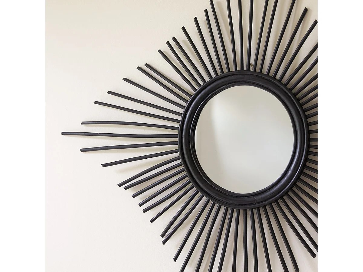 Spiegel aus Rattan 80 cm schwarz originell Rattan 30 cm Spiegelfäche