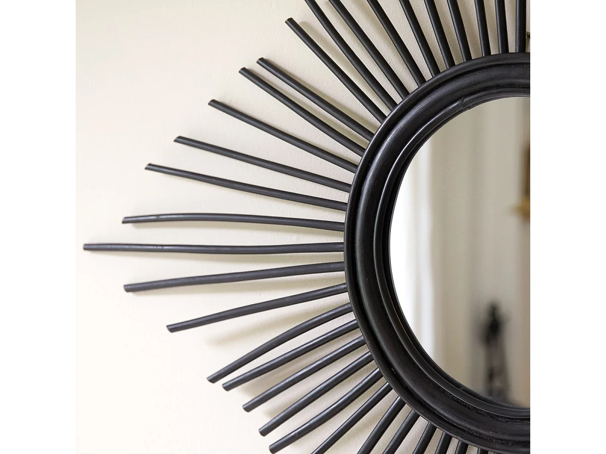 Spiegel aus Rattan 80 cm schwarz originell Rattan 30 cm Spiegelfäche