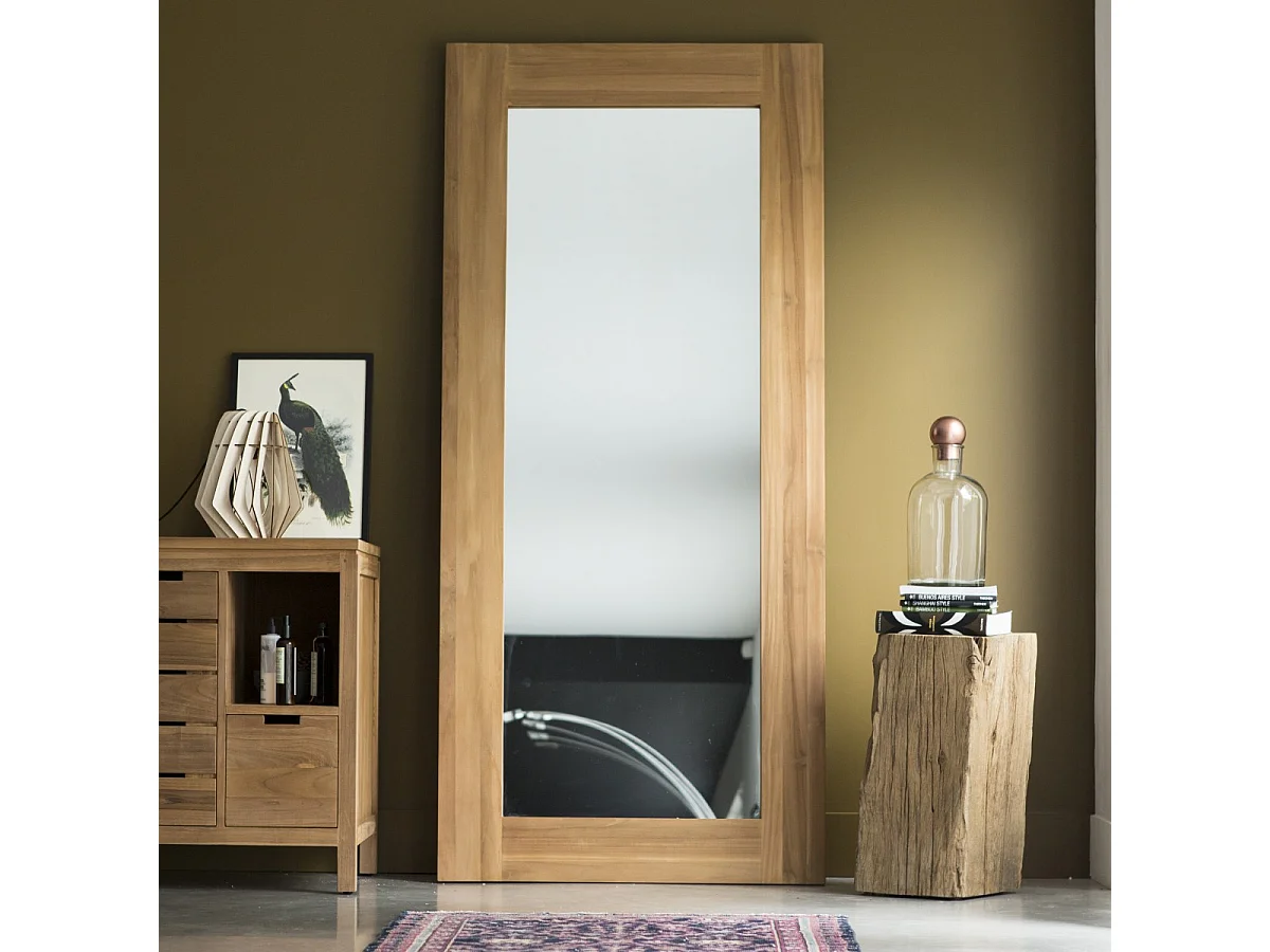 Spiegel Teak Rechteckig 200x90 Spiegel Wandspiegel Holzrahmen Teakholz neu