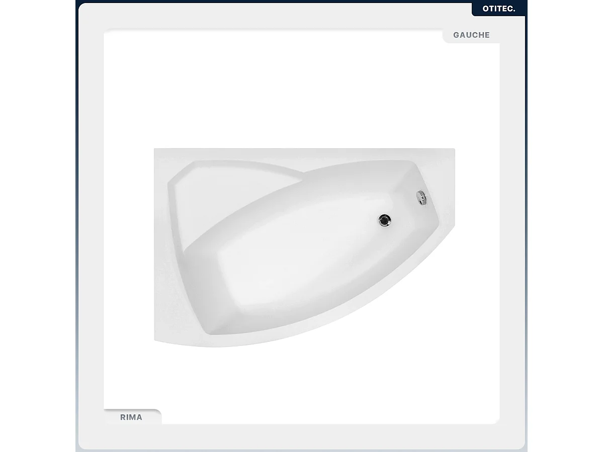 Baignoire asymétrique - 170 x 110 cm - Gauche - avec Habillage - Pieds - Repose-tête - Vidage Chrome - RIMA