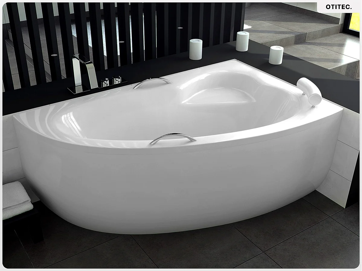 Baignoire asymétrique - 150 x 100 cm - Droite - sans Habillage - avec Pieds - Vidage Chrome - NATALIA