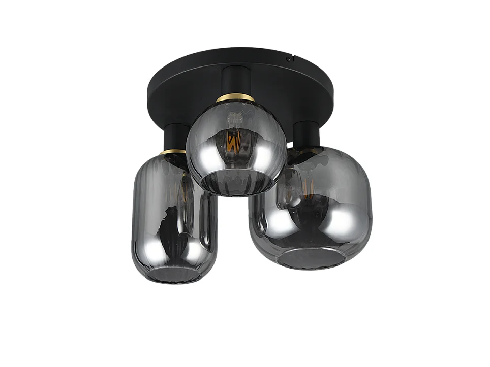 Plafoniera 3 luci, metallo, nero opaco, 39x28,5x39 cm, Diva